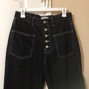High Waisted Black Button Fly Jeans